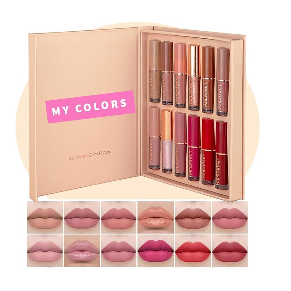 12 Matte Liquid Waterproof Velvet Lip Gloss - Imported