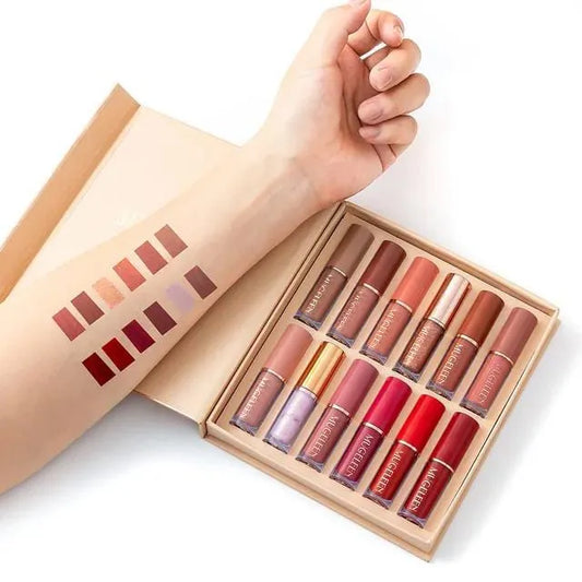 12 Matte Liquid Waterproof Velvet Lip Gloss - Imported